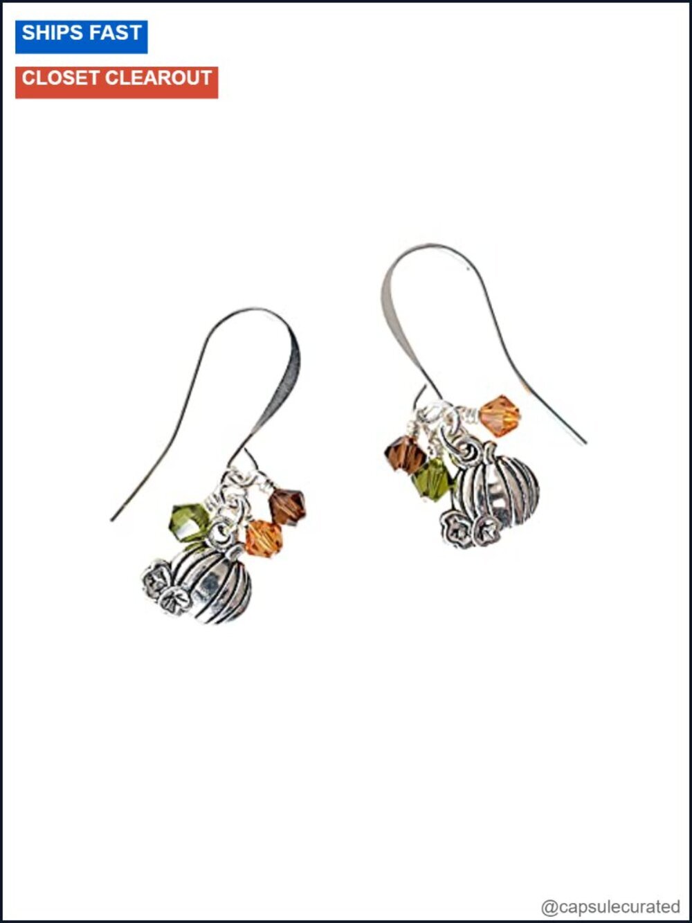 Handmade Tiny Pumpkin Earrings, Silver Plated Ear Wires, Austrian Crystals,